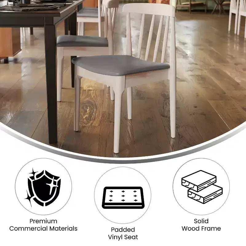 Flash Furniture Chester Commercial Grade Solid Wood Dining Chair with Slatted Backrest and Vinyl Seat