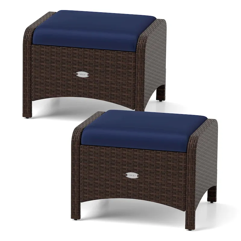 Patiojoy 2 Pieces Outdoor Patio PE Wicker Ottomans with Removable - See Details