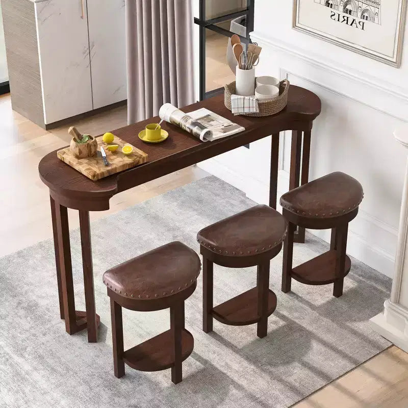 4-Piece Bar Table Set with 3 PU Bar Stools, Solid Wood Counter Height Dining Set, Breakfast Table with Stools - ModernLuxe