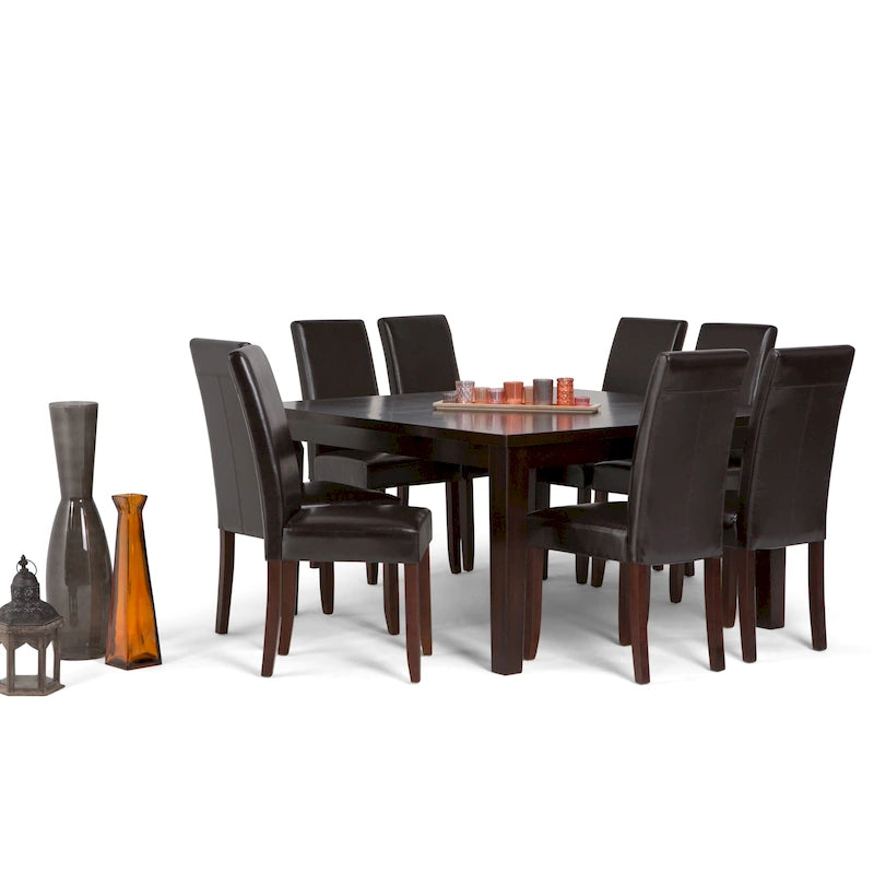 WYNDENHALL Normandy Transitional 9 Pc Dining Set with 8 Upholstered Parson Chairs and 54 Wide Table