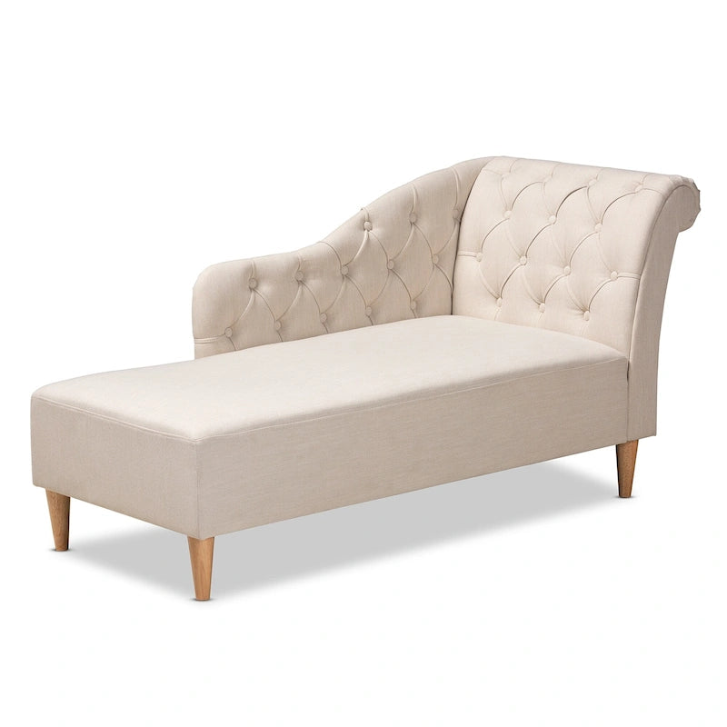 Victorian-Style Fabric Upholstered Chaise Lounge | Oak Finish