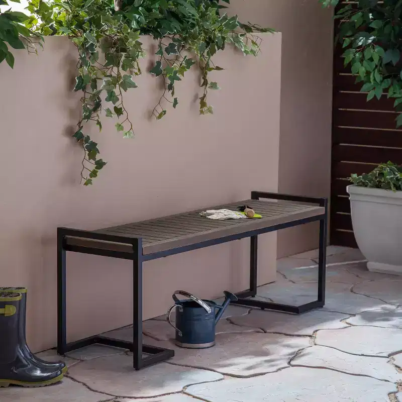 GDFStudio Noel 54 Outdoor Industrial Acacia Wood and Iron Bench