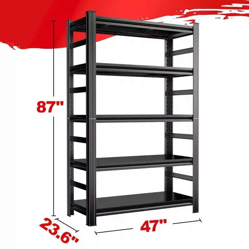 87 Inch H Black 5-Tier Adjustable Metal Shelves Suitable For Tool Rooms Garages Supermarkets