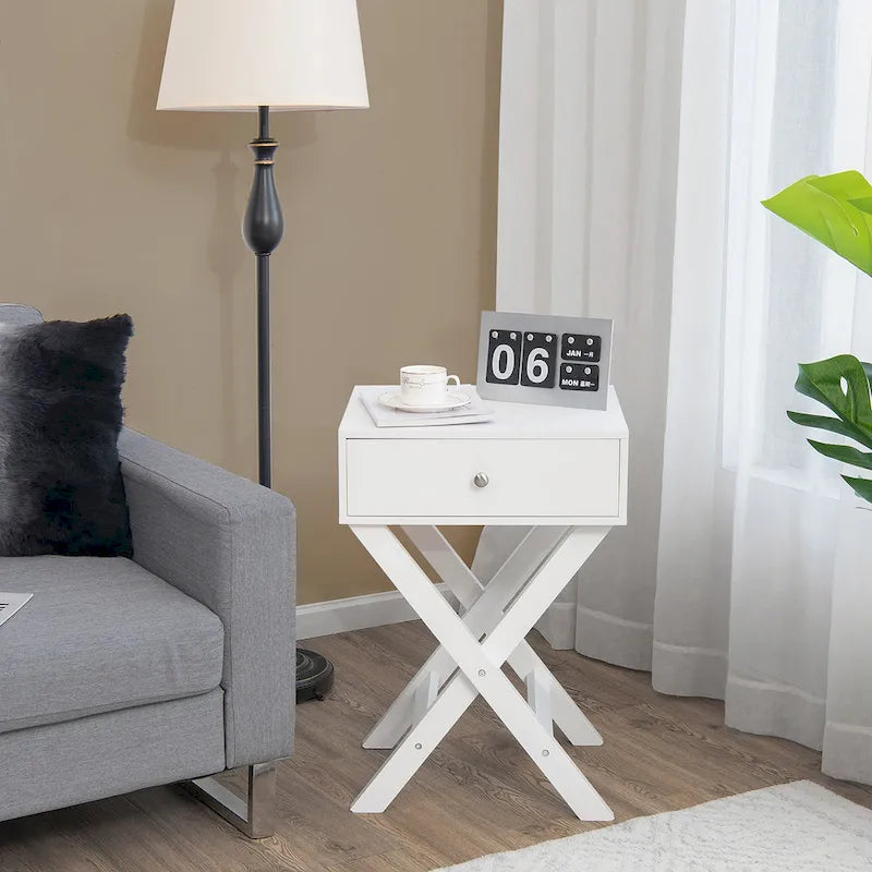 Modern X-Frame Side Table & Nightstand with Drawer