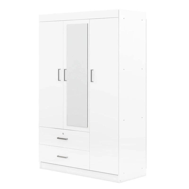 3-Door Mirror Wardrobe with Shelves and 2 Drawers
