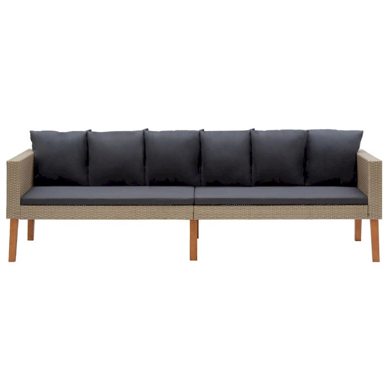 Outdoor 3 Seater Patio Sofa, 86 Inch Beige Poly Rattan, Gray Cushions