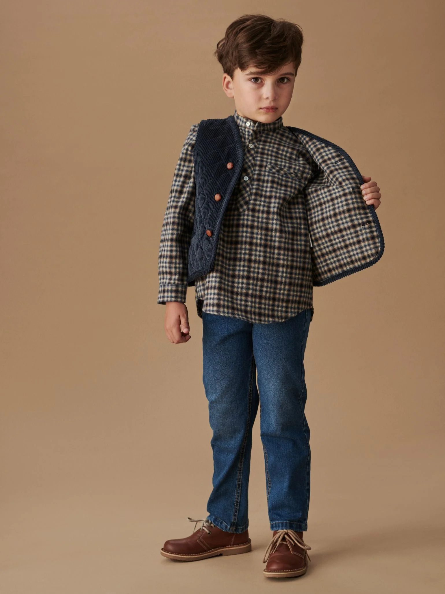 Blue Corduroy Kids Sleeveless Jacket