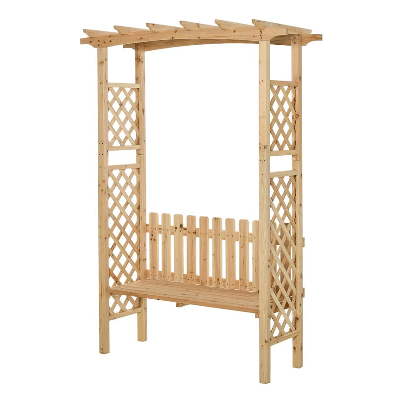 Outsunny Outdoor Garden Bench Arch Pergola with Natural Fir Wood Build, Protective Varnish, & 2 Person Ergonomic Bench