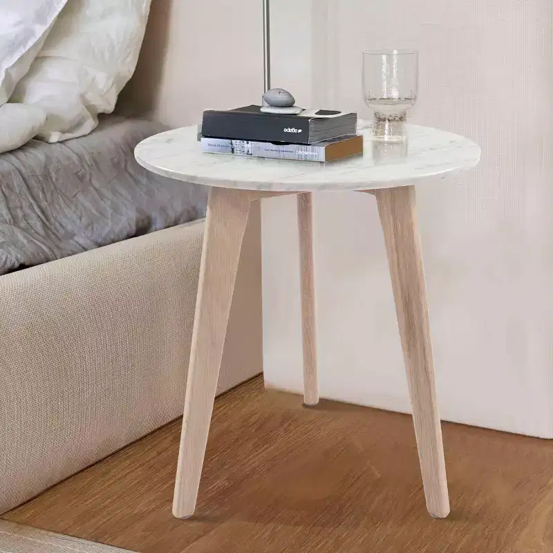The Bianco Collection Cherie 15 Round Italian Carrara White Marble Side Table