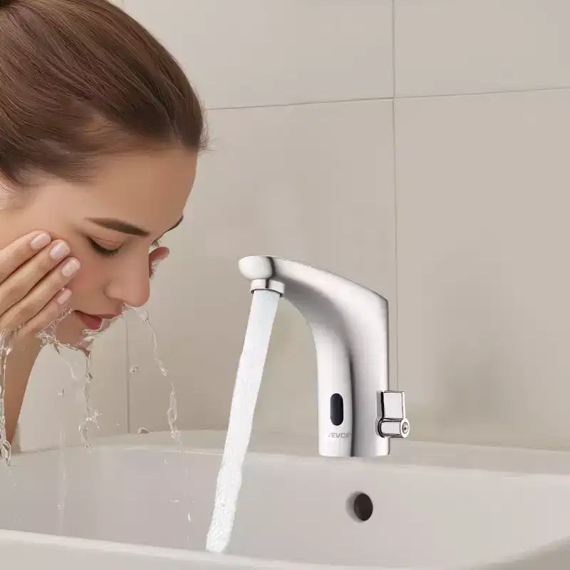 VEVOR Touchless Bathroom Sink Faucet, Automatic Motion Sensor Restroom Toilet Faucet, HandsFree Adjustable Cold Hot Single Handle Water Mixer,Silver
