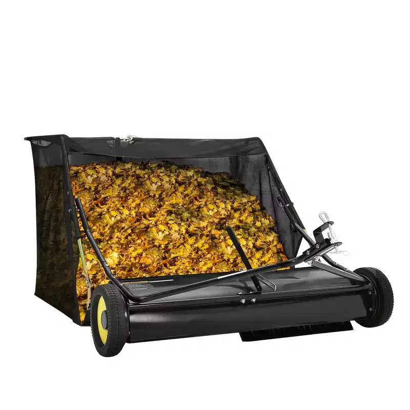 Lawn Sweeper, Tow Behind 44 - Large Hopper Leaf & Grass Collector with Adjustable Brush Height, Yard Cleanup Tool