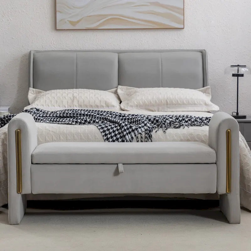 Velvet Storage Bench with Metal Trim