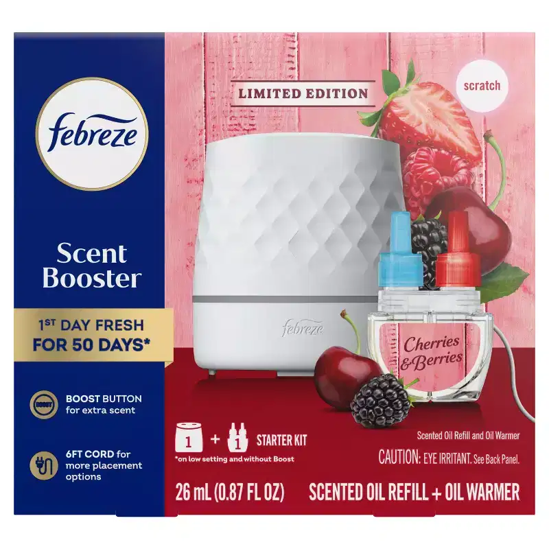 Febreze Plug Scent Booster Air Freshener Oil Diffuser Continuous Scent Device Cherries & Berries - 2ct