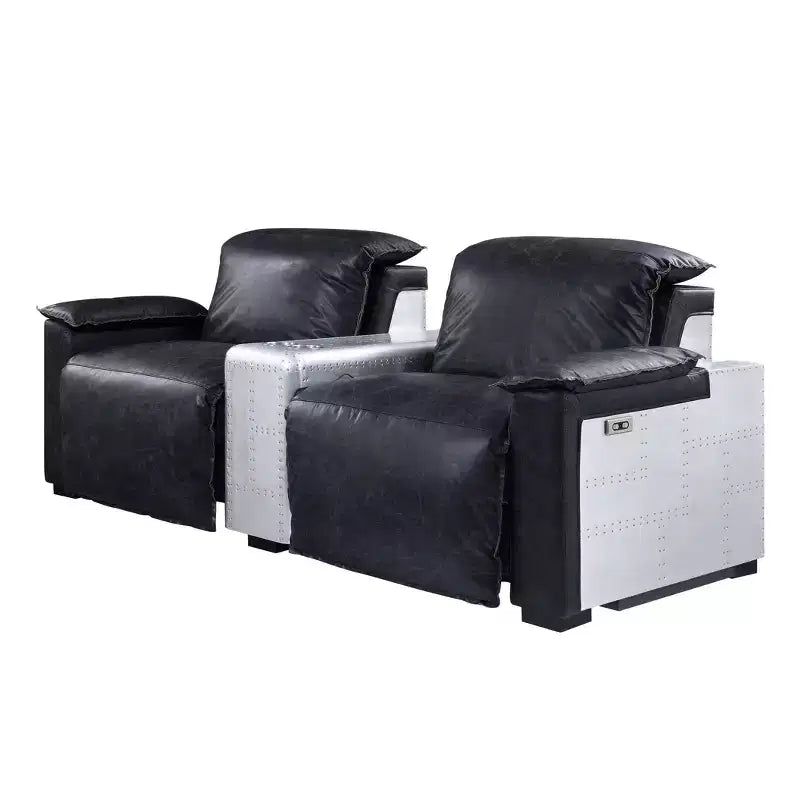 Misezon 86" Power Recliner Sofas Black Top Grain Leather and Aluminum - Acme Furniture