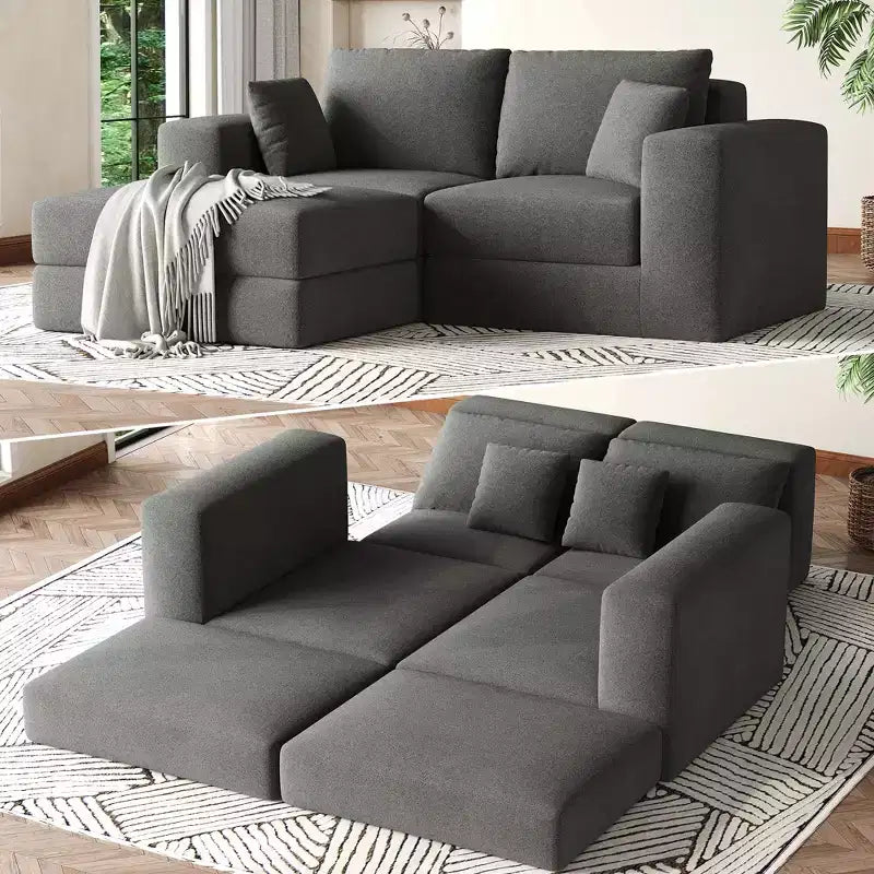 80 Modular Sectional Loveseat Sofa Bed, No-Assembly Boneless Cloud Couch with Reversible l-Shape Chaise, Non-Slip Deep Seat Chenille/Corduroy Sleeper