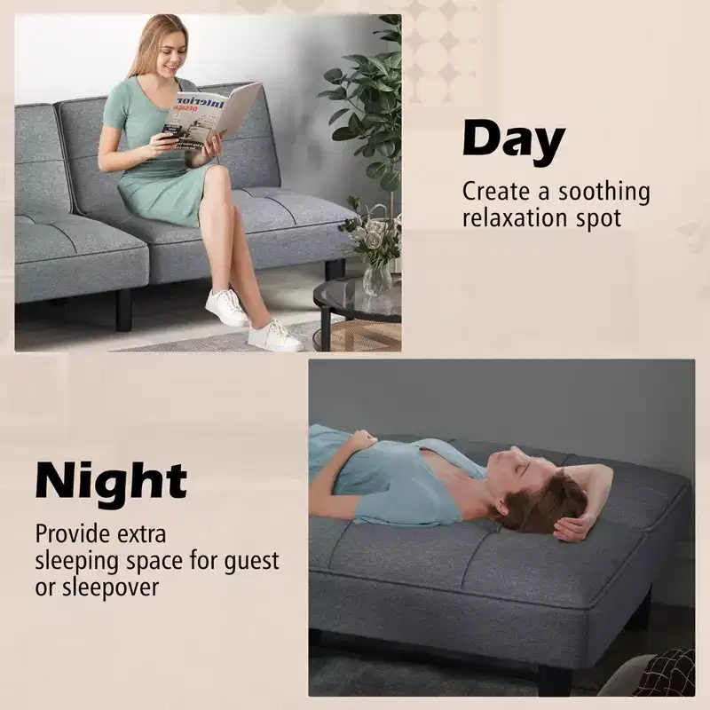 Costway Convertible Folding Futon Sofa Bed with 6-Position Adjustable Backrest Cushion