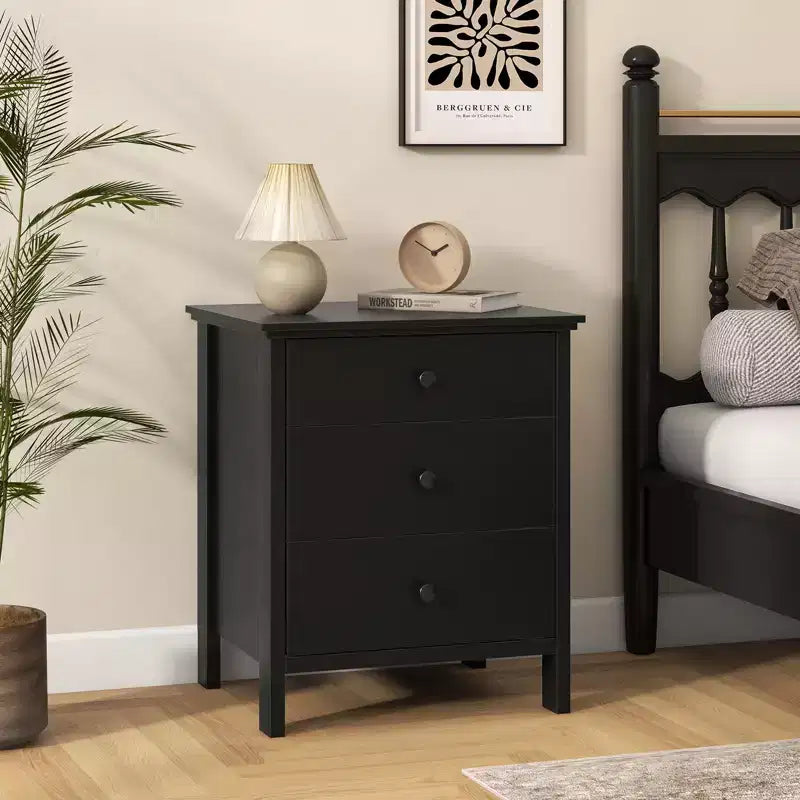 Costway Nightstand Beside End Side Table Accent Table Organizer W/3 Drawers Black