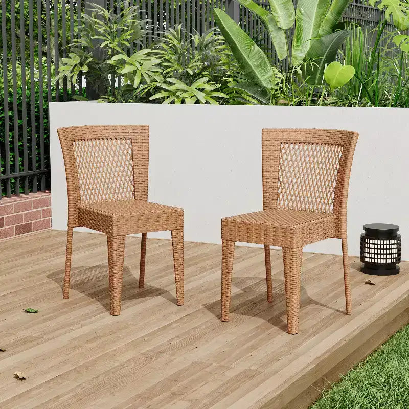 MAYEERTY Set of 2 Stackable Side Chairs KD Design Light Brown Space Saving for Kitchen Dining