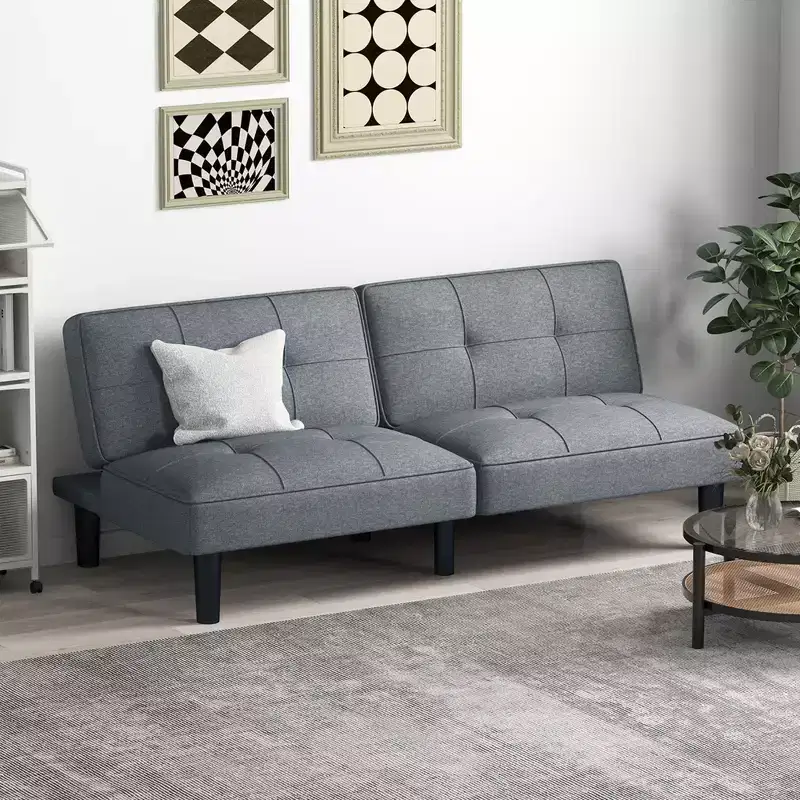 Costway Convertible Folding Futon Sofa Bed with 6-Position Adjustable Backrest Cushion