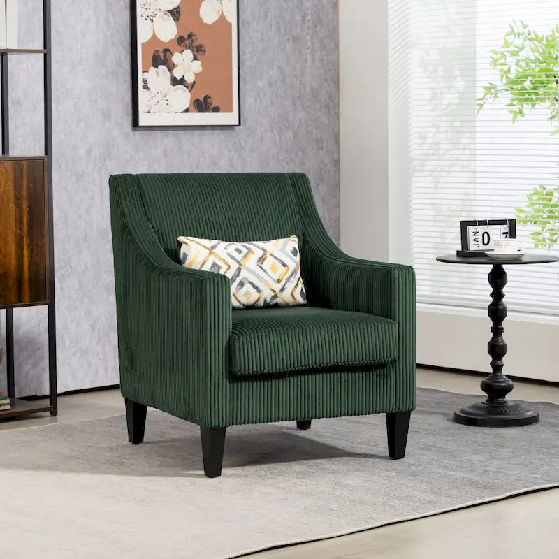 Upholstered Accent Armchair with Scooped Arms & 2 Pillows
