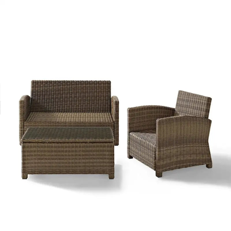Crosley Bradenton Outdoor Wicker 3-Piece Seating Set with Navy Cushions