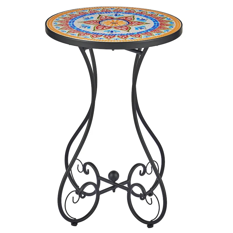 CO-Z Outdoor Patio Mosaic Ceramic Tile Side Table and Plant Stand