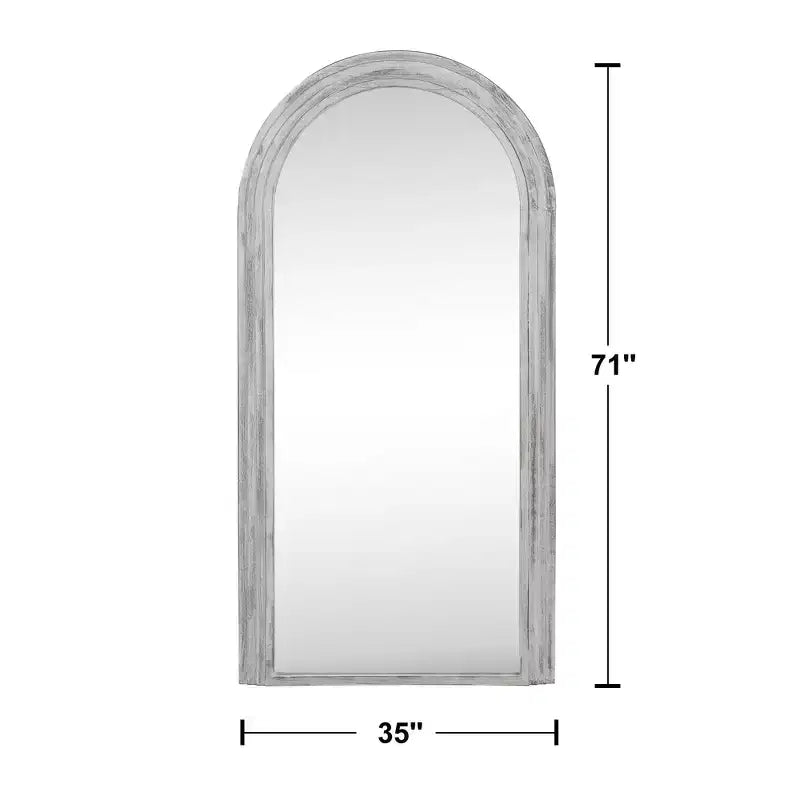 Solid Wood Staircase Style Full-Length Mirror with Angular Blocks and Whitewashed Finish, 180x90x4 cm (Without Stand)