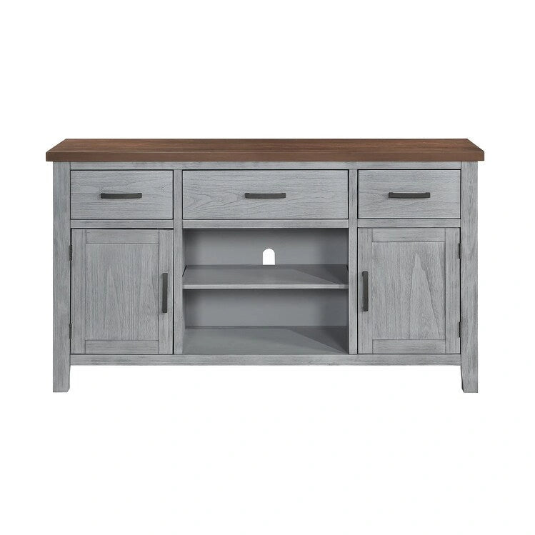 Two-Tone Wood Server Buffet with Drawers and Open Shelves