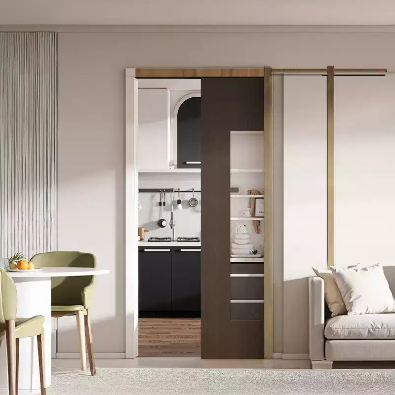 VEVOR Pocket Door Frame Kit, for 24-36 in Wide 80 in High Door, Pocket Door Kit with Two-Way Soft Close Mechanism, Slide Smoothly Quietly, Brown