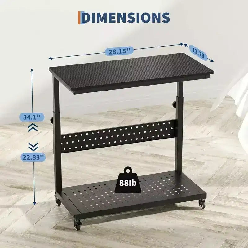 Adjustable Rolling CPU Stand with Cable Management, 22.83-34.1 Inch Height for Under Desk. 2-Tier Mobile Tower Holder for Office & Home, White