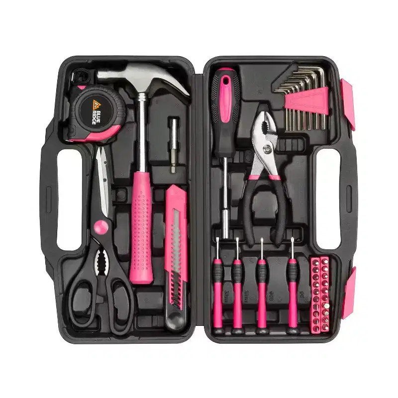Blue Ridge Tools 40pc Household Tool Pink: Women's Tool Kit with Pliers, Hammer & Carrying Case