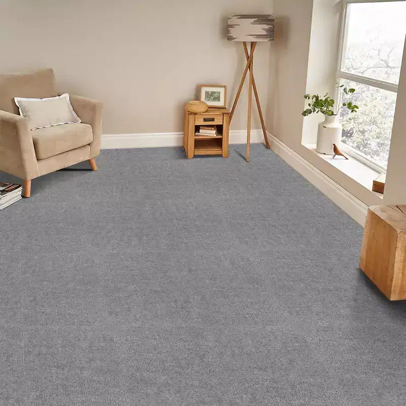 VEVOR Carpet Tiles Peel and Stick, 24 x 24 Squares Self Adhesive Carpet Floor Tile, Soft Padded Carpet Tiles, Easy Install (9Tiles, Light Gray)