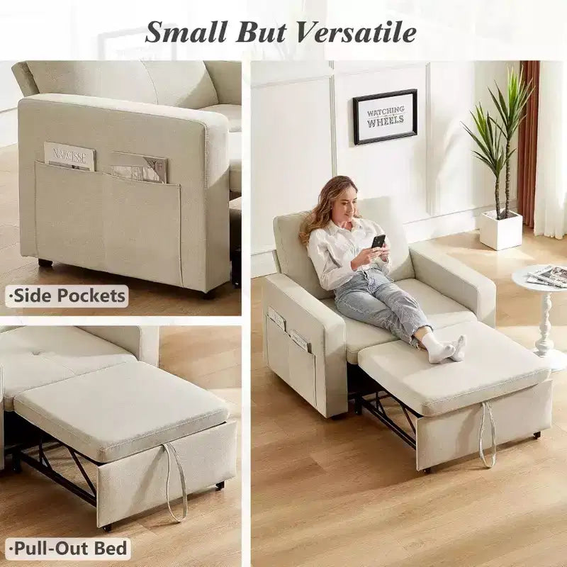 Dyonery 42.5 3-in-1 Convertible Sleeper Chair Bed C Pull Out Sofa Bed with Adjustable Backrest & Side Pockets for Small Spaces
