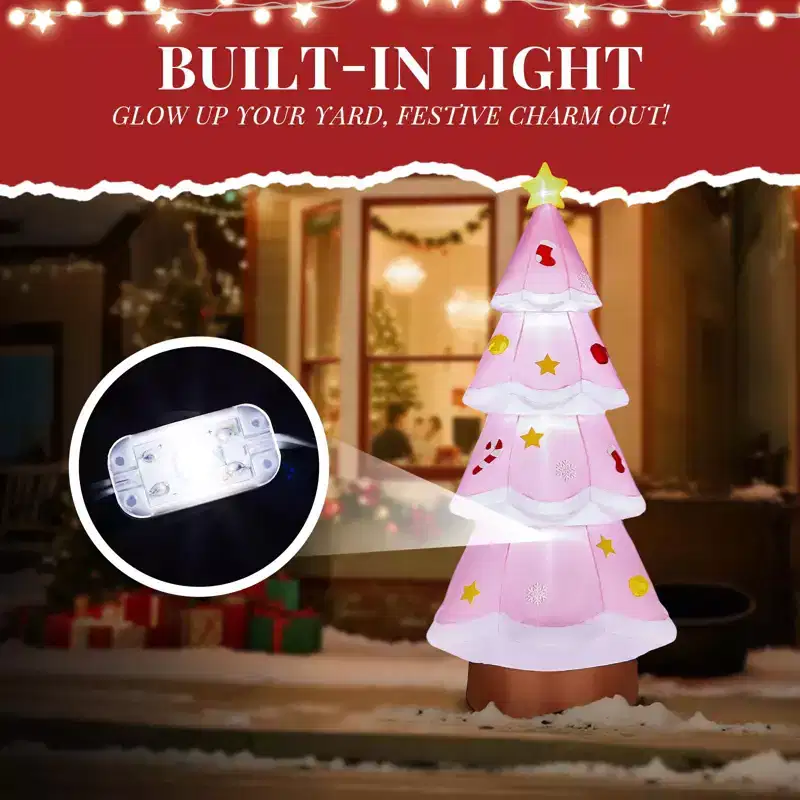 7.2FT Christmas Inflatable Decoration, Inflatable Pink Christmas Tree Blow Up Yard Decorations for Holiday Party Front Yard Lawn Garden Decor