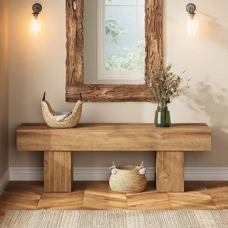 Lantine Wooden 55 Dining Bench, Farmhouse Entryway Bench, End of Bed Bench for Bedroom, Dining Room, Kitchen, Hallway