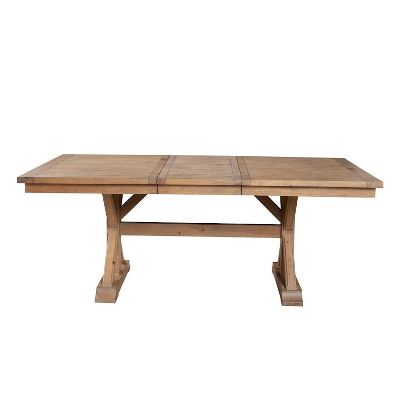78 Inch Farmhouse Extendable Dining Table, Trestle Base, Natural Brown