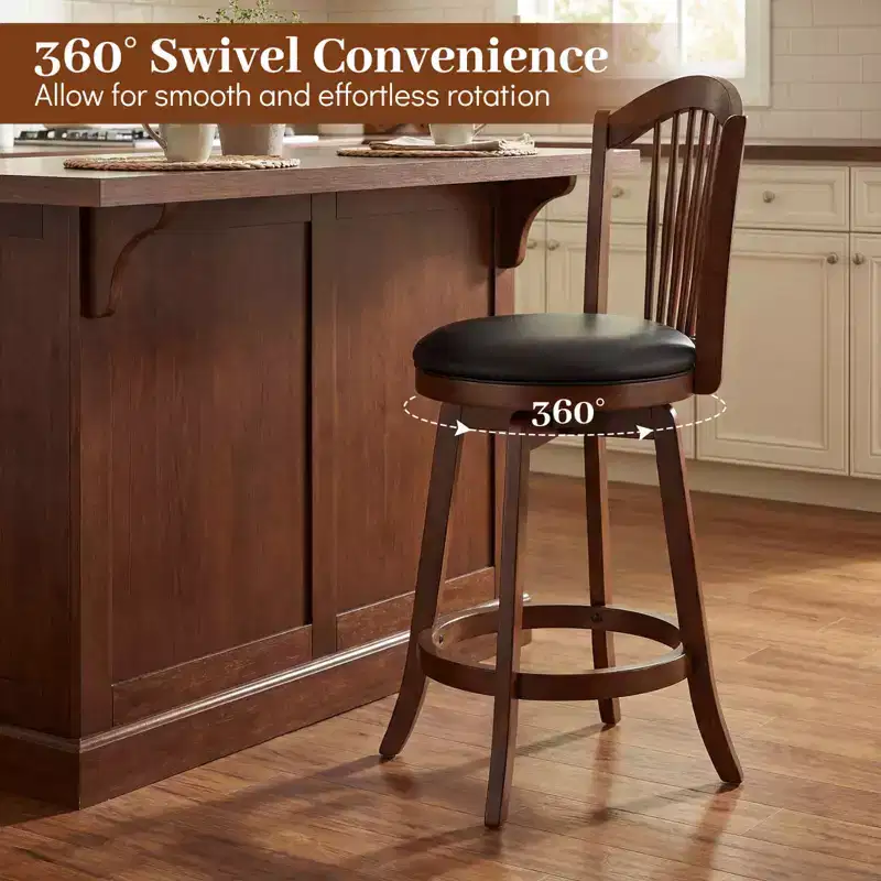 Costway Swivel Bar Stools Set of 2/4, 25 Counter Height Barstools with Backrests, Wood Frame Brown