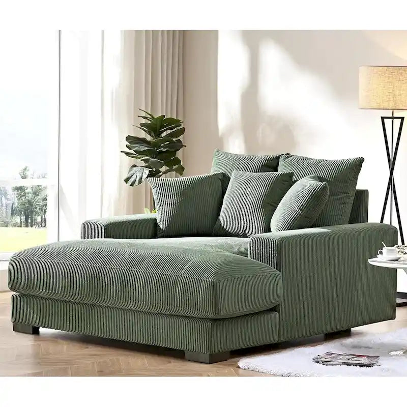 Luxe Oversized Soft Corduroy Fabric Chaise Sofa for Living Room and Bedroom