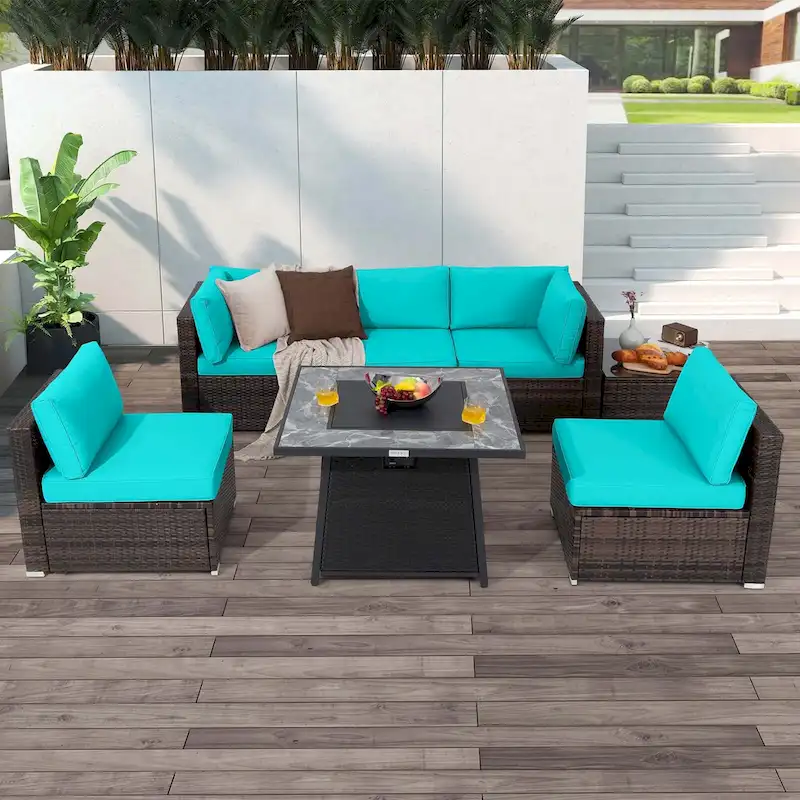 Costway 7 PCS Patio Furniture Set with 35 Propane Gas Fire Pit Table - See Details