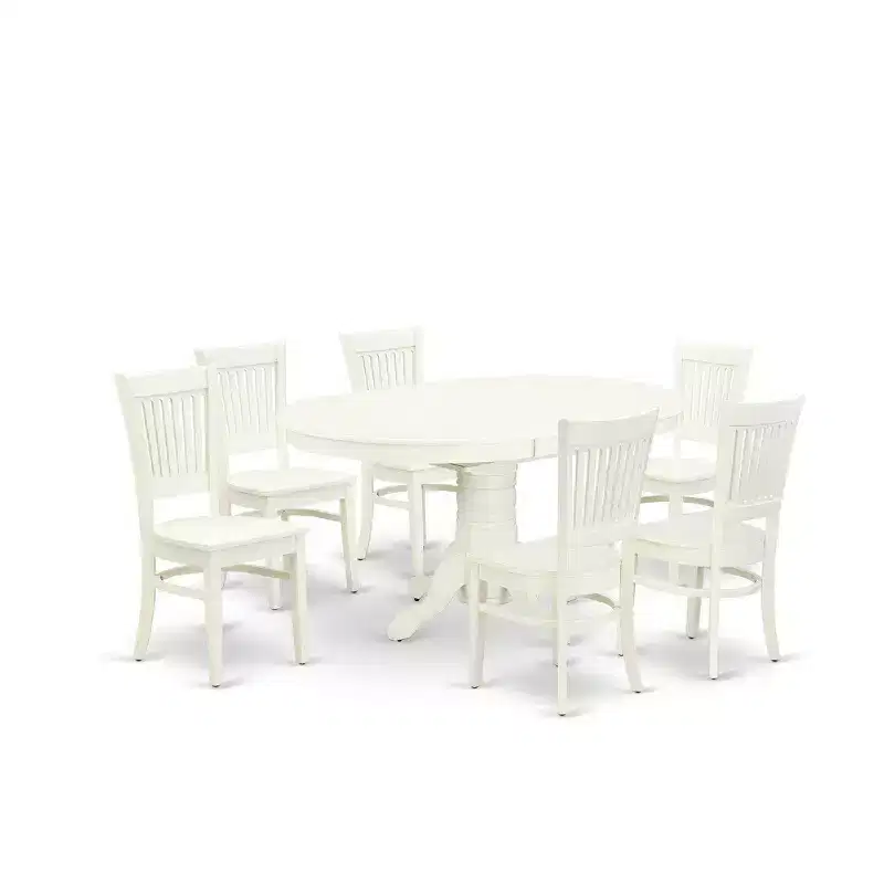 HomeStock Belmont 7-Piece Kitchen Table Set- 6 Dining Chairs with Wooden Seat - Butterfly Leaf Kitchen Dining Table - Linen White Finish