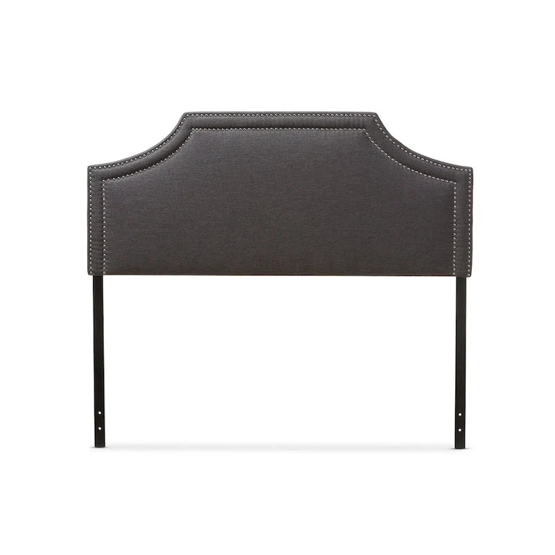 Gray Geometric Upholstered Headboard with Silver Nailhead Trim, Full/Queen/King