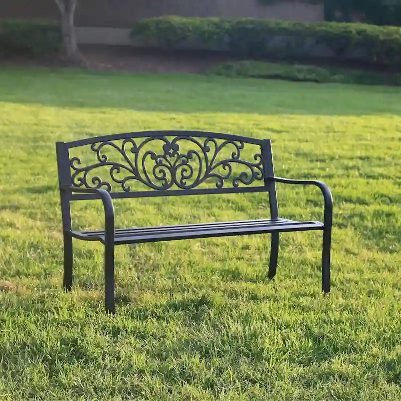 Garden Bench Patio Porch Chair Cast Iron Love Seat - 34.25 H x 50 W x 23.62 D