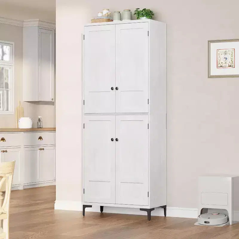 71 Farmhouse Tall Storage Cabinet, Adjustable Shelves & 4 Doors - Bathroom Pantry Organizer for Kitchen, Dining Room and office