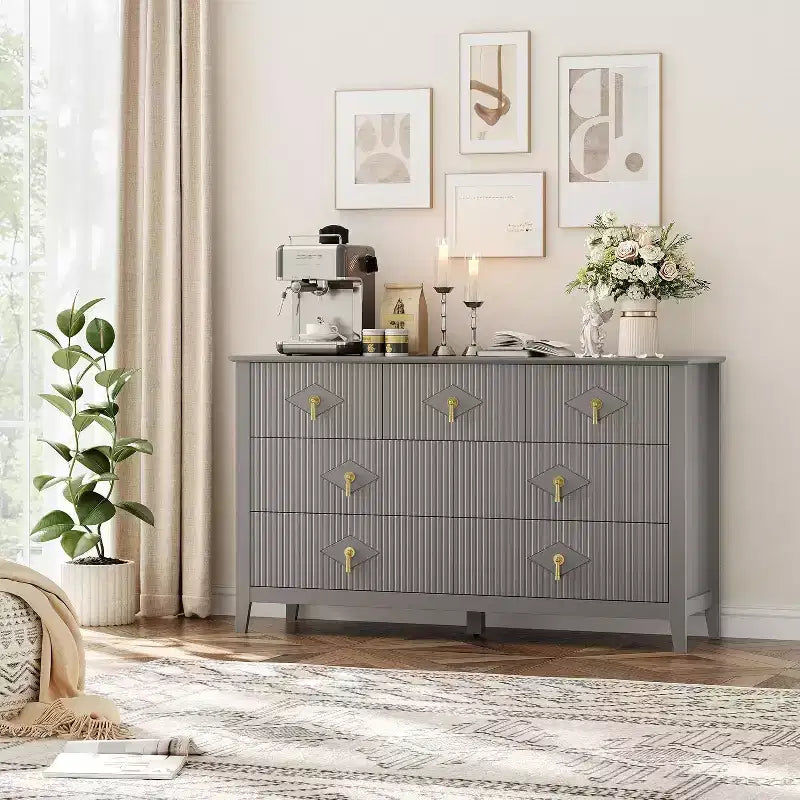 54 Fluted 7-Drawer Dresser - Modern Wood Storage Cabinet for Bedroom & Living Room