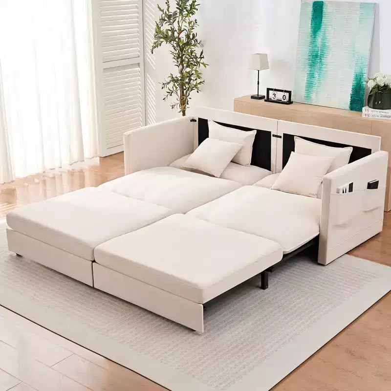 Mjkone 77.95'' lce Velvet 3-in-1 Convertible Loveseat Sleeper Sofa Bed with Side Pockets,Pull Out into Chaise Lounge/Sleeper Bed