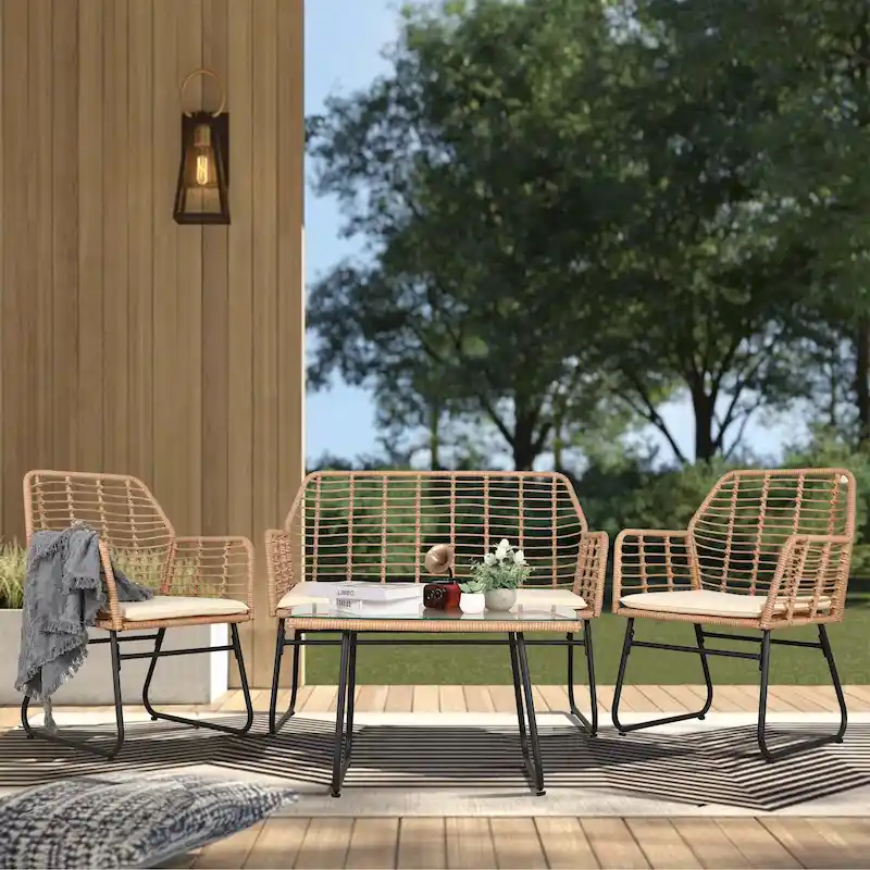 Vrakae 4 Piece Outdoor Patio Rattan Wicker Conversation Set