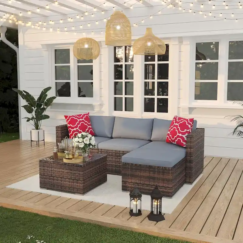 5-Piece Patio Conversation Set with Coffee Table for Garden