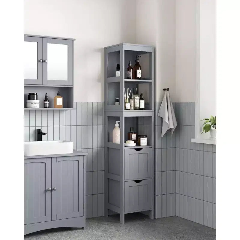 VASAGLE Bathroom Floor Cabinet Bathroom Storage Organizer Rack Stand,Multifunctional Corner Unit 2 Drawers
