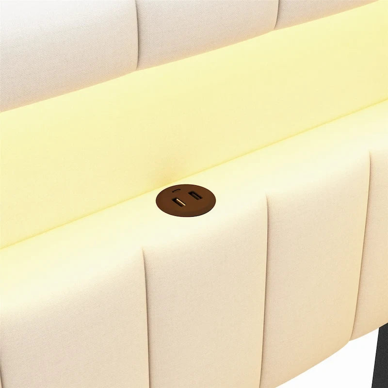 Lit plateforme rembourré avec ports USB et éclairage LED - Cadre de lit double/simple avec 2 tiroirs de rangement - Chambre moderne