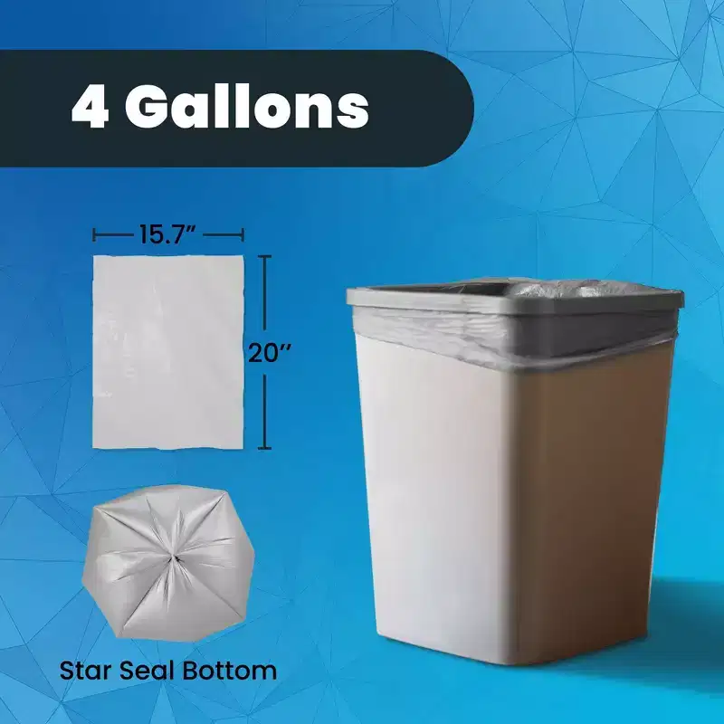 Hand-E Small Trash Can Liners, 100 Count - 4 Gallon Garbage Liners - 22 Microns Thick, Gray Transparent